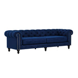 Nativa Interiors London Tufted Sofa Solid + Manufactured Wood / Velvet Commercial Grade Extra Wide Tufted Sofa Blue 103.00"W x 42.50"D x 30.00"H