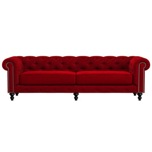 Nativa Interiors London Tufted Sofa Deep Plush Solid + Manufactured Wood / Velvet Commercial Grade Deep Plush Extra Wide Tufted Sofa Red 103.00"W x 49.50"D x 30.00"H