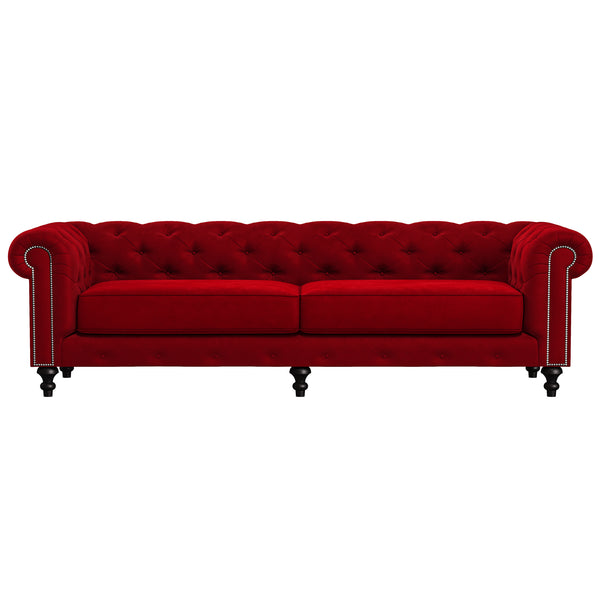 Nativa Interiors London Tufted Sofa Solid + Manufactured Wood / Velvet Commercial Grade Extra Wide Tufted Sofa Red 103.00"W x 42.50"D x 30.00"H