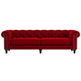 Nativa Interiors London Tufted Sofa Solid + Manufactured Wood / Velvet Commercial Grade Extra Wide Tufted Sofa Red 103.00"W x 42.50"D x 30.00"H