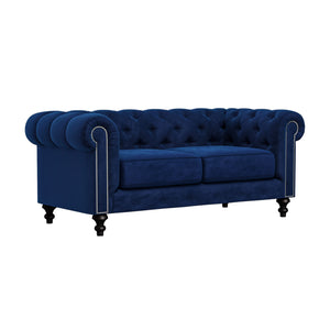 Nativa Interiors London Tufted Sofa Deep Plush Solid + Manufactured Wood / Velvet Commercial Grade Deep Plush Tufted Sofa Blue 72.00"W x 49.50"D x 30.00"H