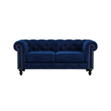 Nativa Interiors London Tufted Sofa Deep Plush Solid + Manufactured Wood / Velvet Commercial Grade Deep Plush Tufted Sofa Blue 72.00"W x 49.50"D x 30.00"H