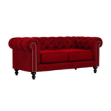 Nativa Interiors London Tufted Sofa Deep Plush Solid + Manufactured Wood / Velvet Commercial Grade Deep Plush Tufted Sofa Red 72.00"W x 49.50"D x 30.00"H