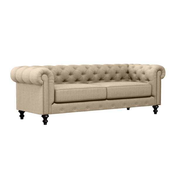Nativa Interiors London Tufted Sofa Deep Plush Solid + Manufactured Wood / Revolution Performance Fabrics® Commercial Grade Deep Plush Wide Tufted Sofa Flax 90.00"W x 49.50"D 0 30.00"H
