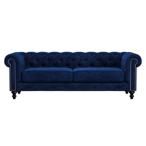 Nativa Interiors London Tufted Sofa Deep Plush Solid + Manufactured Wood / Velvet Commercial Grade Deep Plush Wide Tufted Sofa Blue 90.00"W x 49.50"D 0 30.00"H