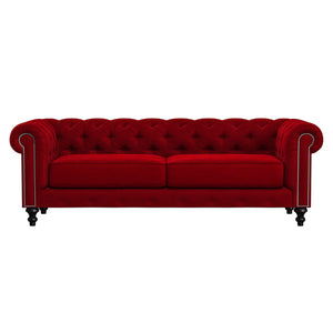 Nativa Interiors London Tufted Sofa Solid + Manufactured Wood / Velvet Commercial Grade Wide Tufted Sofa Red 90.00"W x 42.50"D x 30.00"H