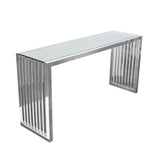 SOHO Rectangular Stainless Steel Console Table w/ Clear, Tempered Glass Top by Diamond Sofa