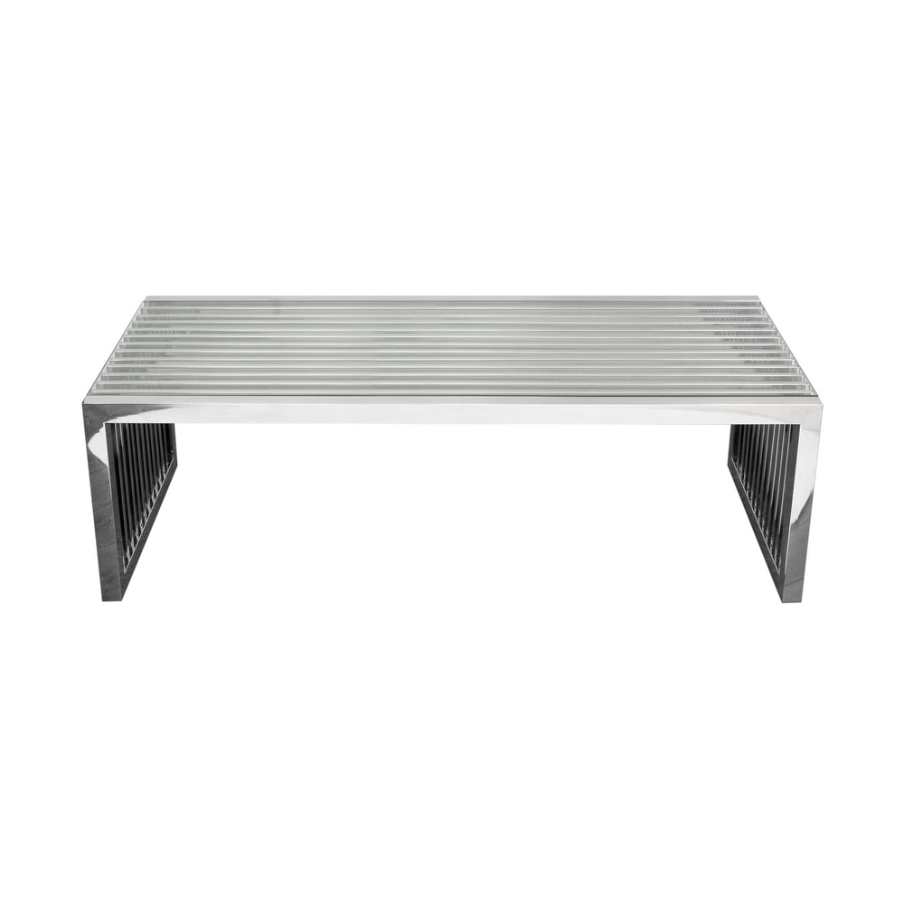 SOHO Rectangular Stainless Steel Cocktail Table w/ Clear, Tempered Glass Top by Diamond Sofa