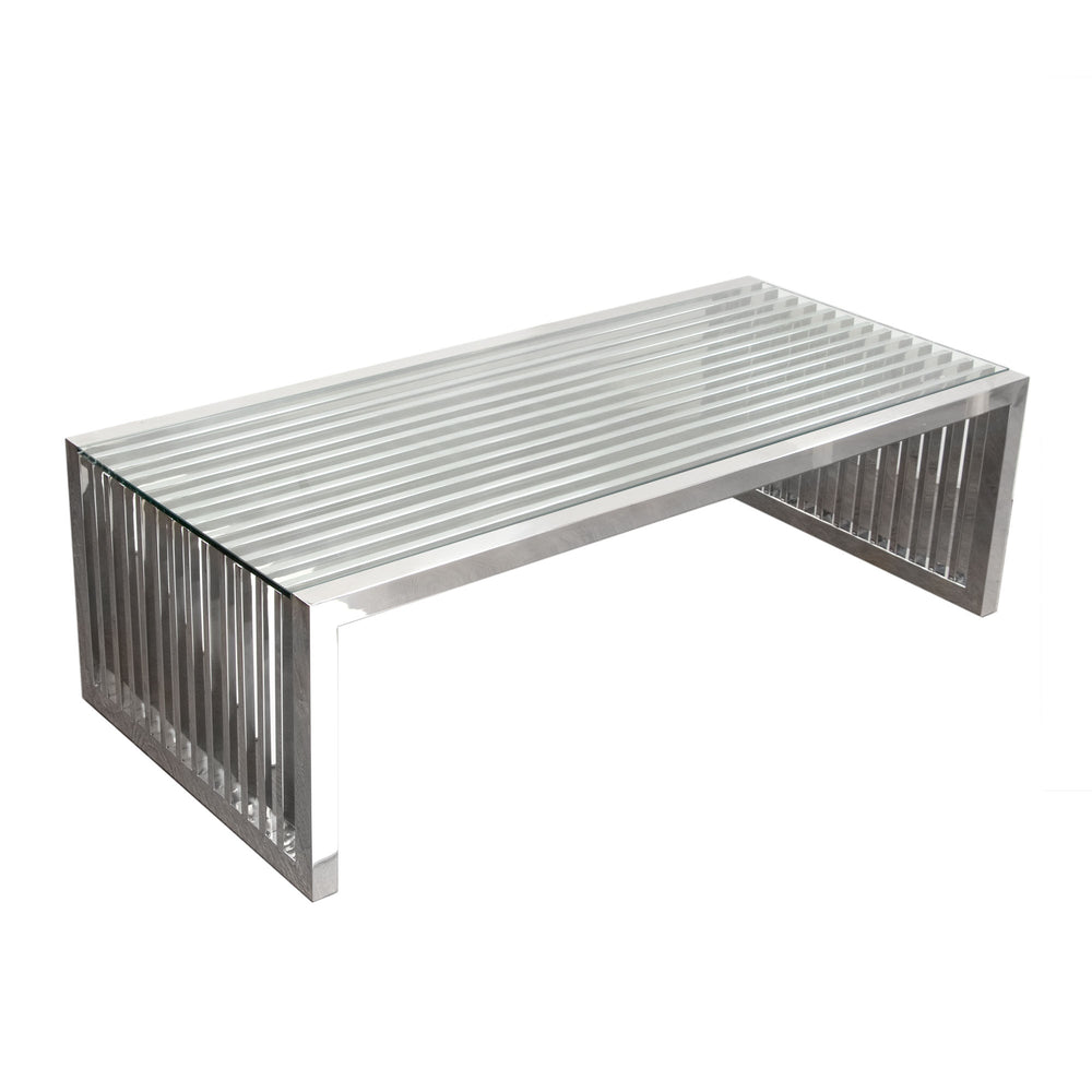 SOHO Rectangular Stainless Steel Cocktail Table w/ Clear, Tempered Glass Top by Diamond Sofa