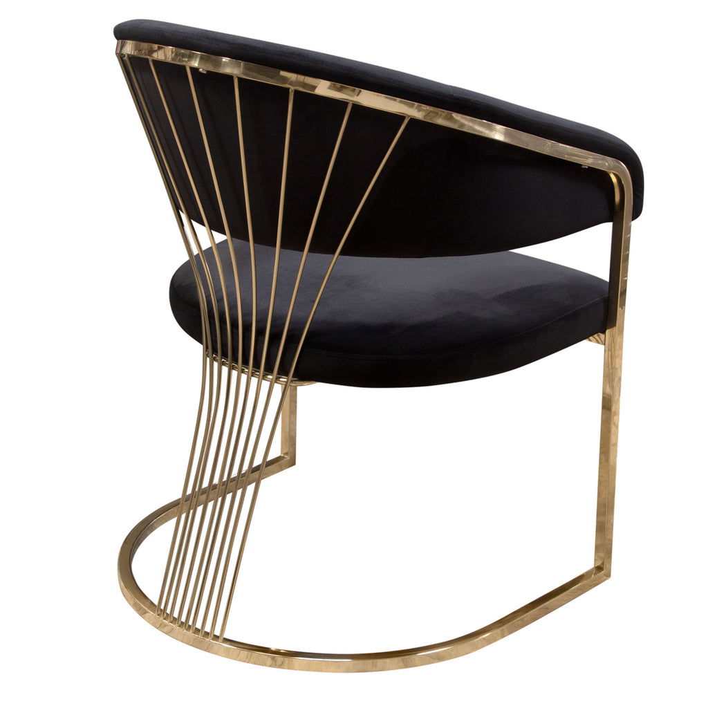 Solstice Dining Chair in Black Velvet w/ Polished Gold Metal Frame by Diamond Sofa