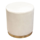 Sorbet Round Accent Ottoman in Cream Velvet w/ Gold Metal Band Accent by Diamond Sofa