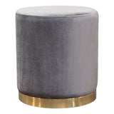 Sorbet Round Accent Ottoman in Grey Velvet w/ Silver Metal Band Accent by Diamond Sofa