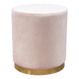 Sorbet Round Accent Ottoman in Blush Pink Velvet w/ Gold Metal Band Accent