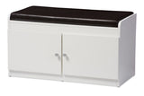 Baxton Studio Margaret Modern and Contemporary White Wood 2-Door Shoe Cabinet with Faux Leather Seating Bench