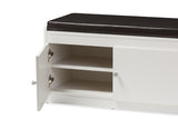 Baxton Studio Margaret Modern and Contemporary White Wood 2-Door Shoe Cabinet with Faux Leather Seating Bench