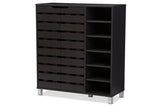 Baxton Studio Shirley Modern and Contemporary Dark Brown Wood 2-Door Shoe Cabinet with Open Shelves