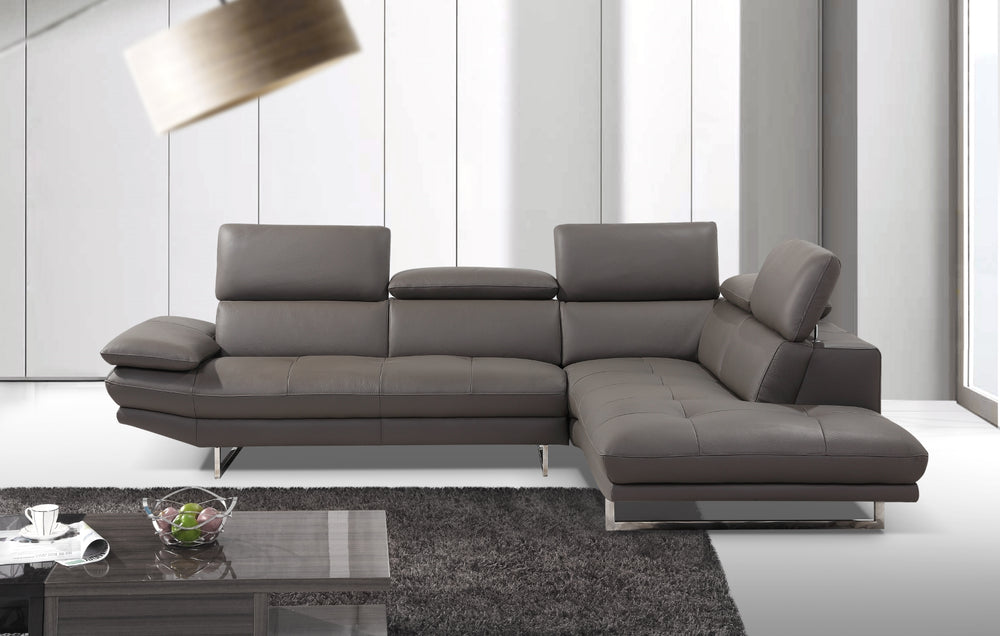 Pandora Sectional, Chaise On Right When Facing, Dark Gray Top Grain Italian Leather,