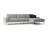 Negramaro Sectional 100% Made In Italy, Chaise On Right When Facing, Light Grey Top Grain Italia...