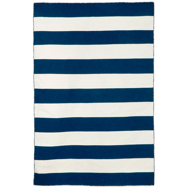 Trans-Ocean Liora Manne Sorrento Rugby Stripe Classic Indoor/Outdoor Hand Woven 100% Polyester Rug Navy 8'3" x 11'6"