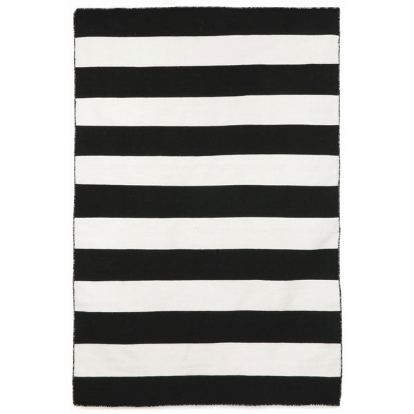 Trans-Ocean Liora Manne Sorrento Rugby Stripe Classic Indoor/Outdoor Hand Woven 100% Polyester Rug Black 8'3" x 11'6"