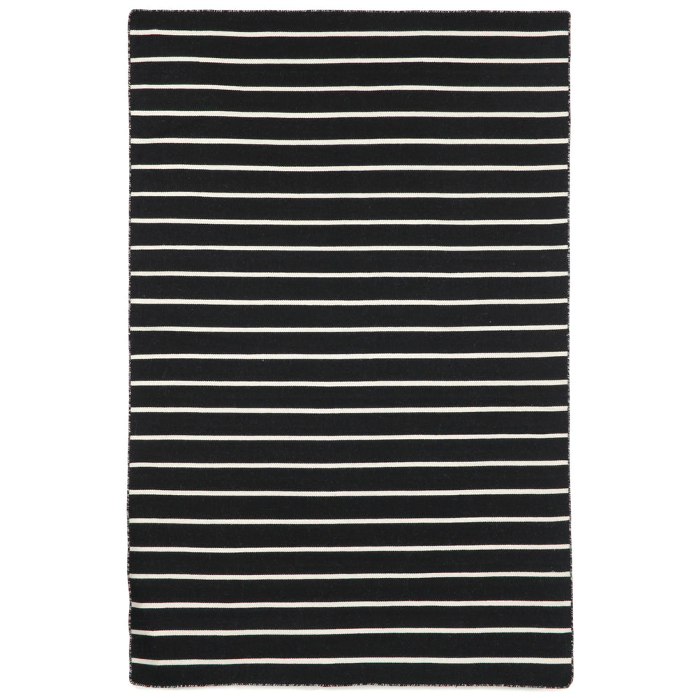 Trans-Ocean Liora Manne Sorrento Pinstripe Classic Indoor/Outdoor Hand Woven 100% Polyester Rug Black 8'3" x 11'6"
