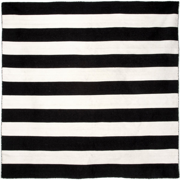 Trans-Ocean Liora Manne Sorrento Rugby Stripe Classic Indoor/Outdoor Hand Woven 100% Polyester Rug Black 8' Square