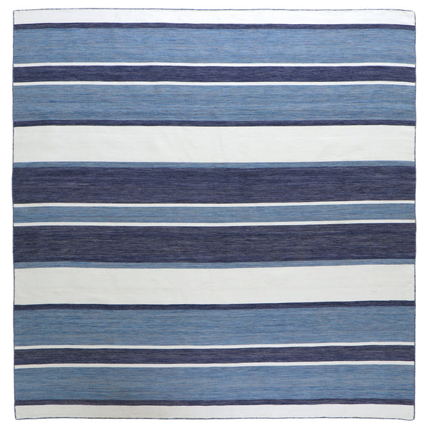 Trans-Ocean Liora Manne Sorrento Boat Stripe Classic Indoor/Outdoor Hand Woven 100% Polyester Rug Navy 8' Square