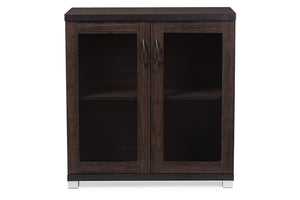 Baxton Studio Zentra Modern and Contemporary Dark Brown Sideboard Storage Cabinet with Glass Doors