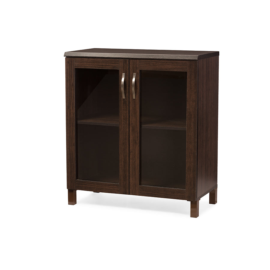 Baxton Studio Sintra Modern and Contemporary Dark Brown Sideboard Storage Cabinet with Glass Doors