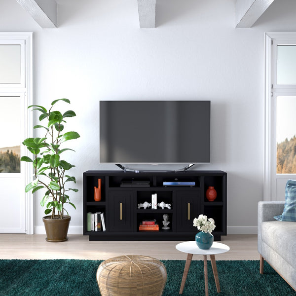 Legends Furniture Eclectic Modern TV Stand for TV's up to 70 Inches, Black, Fully Assembled SS1210.SLS