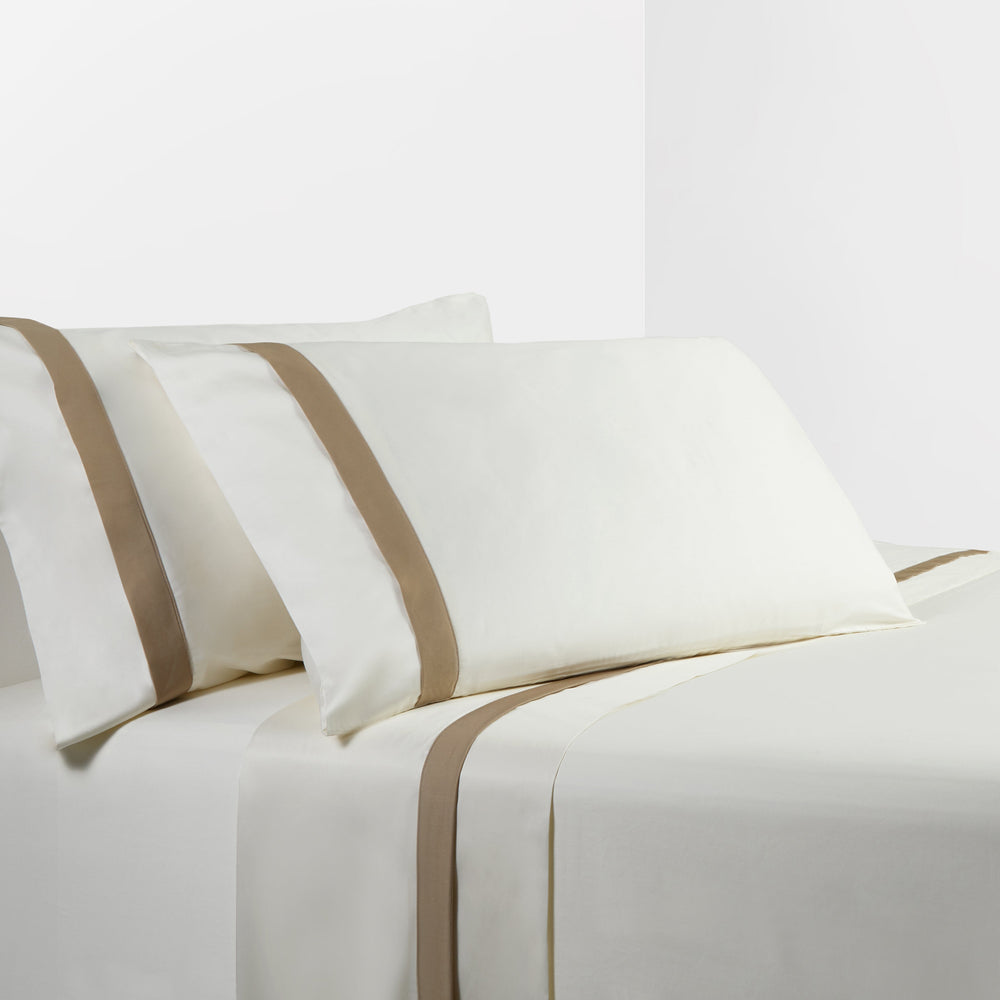 HiEnd Accents 350TC Flange Design Sheet Set SS3503-KG-CR Cream, Tan 100% cotton 108x102x0.2