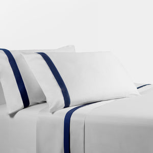 HiEnd Accents 350TC Flange Design Sheet Set SS3503-KG-NA White, Navy 100% cotton 108x102x0.2
