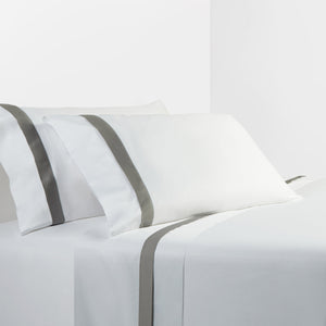 HiEnd Accents 350TC Flange Design Sheet Set SS3503-QN-GY White, Gray 100% cotton 90x102x0.2