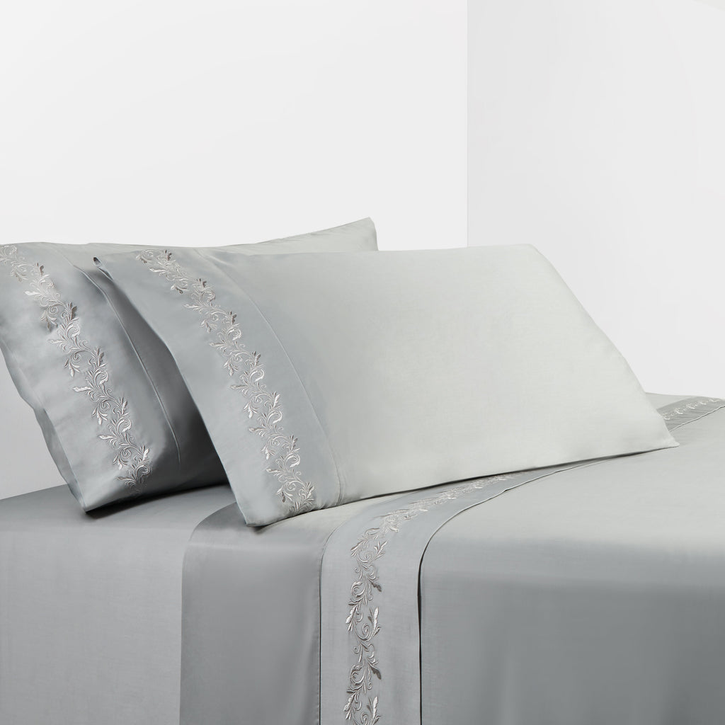 HiEnd Accents 350TC Gray Scroll Embroidered Sheet Set SS3504-KG-GY Gray 100% cotton 108x102x0.2