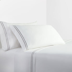 HiEnd Accents 350TC Embroidered Stripe White Sheet Set SS3505-KG-GY White, Gray 100% cotton 108x102x0.2