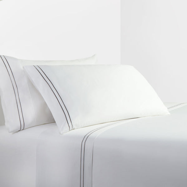 HiEnd Accents 350TC Embroidered Stripe White Sheet Set SS3505-QN-GY White, Gray 100% cotton 90x102x0.2