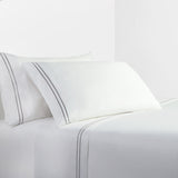 HiEnd Accents 350TC Embroidered Stripe White Sheet Set SS3505-QN-GY White, Gray 100% cotton 90x102x0.2