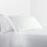HiEnd Accents 350TC Embroidered Stripe White Sheet Set SS3505-QN-TP White, Taupe 100% cotton 90x102x0.2