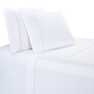 HiEnd Accents 350TC Laurel Embroidered Border Sheet Set SS3509-FL-BH Blush 100% cotton 80x100x18