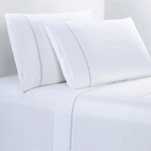 HiEnd Accents 350TC Laurel Embroidered Border Sheet Set SS3509-FL-LB Light Blue 100% cotton 80x100x18