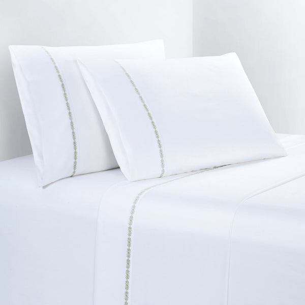 HiEnd Accents 350TC Laurel Embroidered Border Sheet Set SS3509-KG-FG Fern Green 100% cotton 108x102x0.3