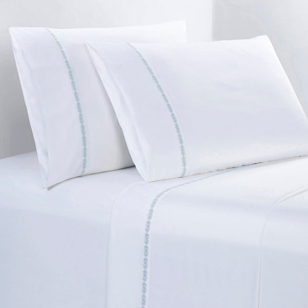 HiEnd Accents 350TC Laurel Embroidered Border Sheet Set SS3509-KG-LB Light Blue 100% cotton 108 x 102 x 0.3