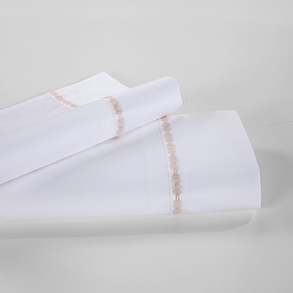 HiEnd Accents 350TC Laurel Embroidered Border Sheet Set SS3509-TW-BH Blush 100% cotton 66x100x15