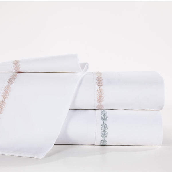 HiEnd Accents 350TC Laurel Embroidered Border Sheet Set SS3509-TW-BH Blush 100% cotton 66x100x15