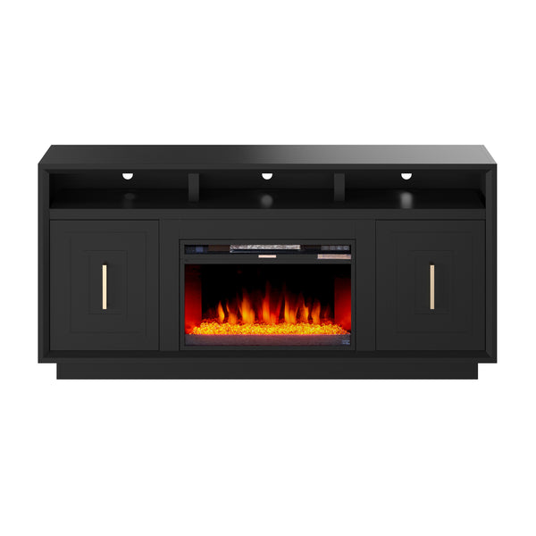 Legends Furniture Eclectic Modern TV Stand with Electric Fireplace Included, Black SS5210.SLS