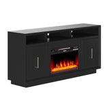 Eclectic Modern TV Stand with Electric Fireplace Included, Black