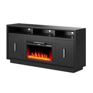 Legends Furniture Eclectic Modern TV Stand with Electric Fireplace Included, Black SS5210.SLS