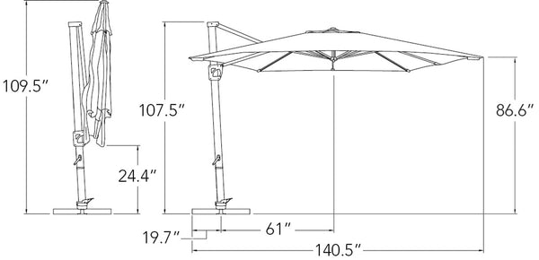 Simply Shade - Treasure Garden Bali 10' Square, with Cross Bar Stand in Sunbrella Fabric Ginkgo / Bronze 10' Square