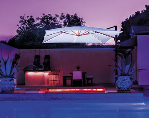 Simply Shade - Treasure Garden Bali Pro 10' Square Starlight w/ Cross Bar Stand in Solefin Fabric Taupe / Bronze 10' Square