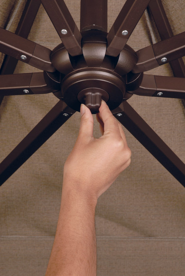 Simply Shade - Treasure Garden Bali Pro 10' Square Starlight w/ Cross Bar Stand in Solefin Fabric Taupe / Bronze 10' Square